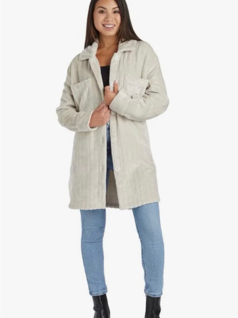 Softies Ribbed Fleece Button Down Shirt Shacket